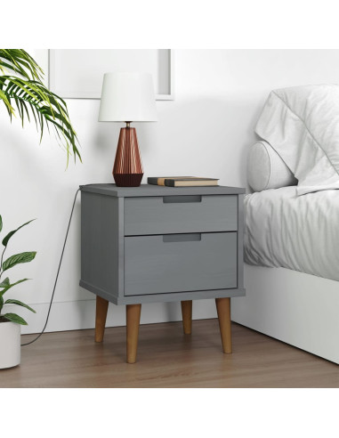 Comodino MOLDE Grigio 40x35x48 cm in Legno Massello di Pino