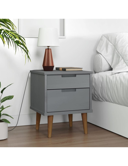 Comodino MOLDE Grigio 40x35x48 cm in Legno Massello di Pino