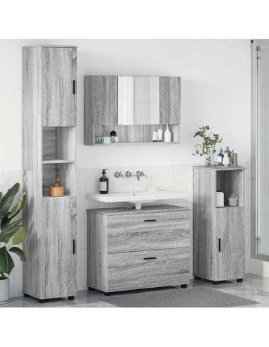 Set di mobili per il bagno con cassetto 4 pcs Grigio Sonoma
