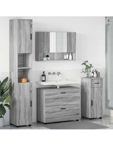 Set di mobili per il bagno con cassetto 4 pcs Grigio Sonoma