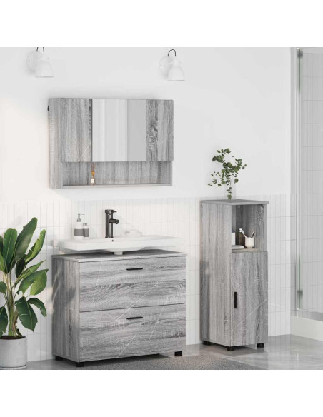 Set di mobili per il bagno con cassetto 3 pcs Grigio Sonoma