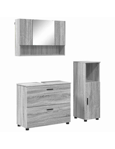 Set di mobili per il bagno con cassetto 3 pcs Grigio Sonoma