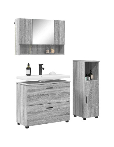 Set di mobili per il bagno con cassetto 3 pcs Grigio Sonoma