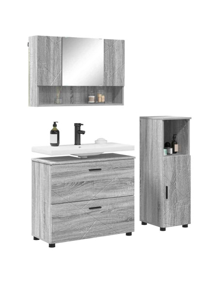 Set di mobili per il bagno con cassetto 3 pcs Grigio Sonoma