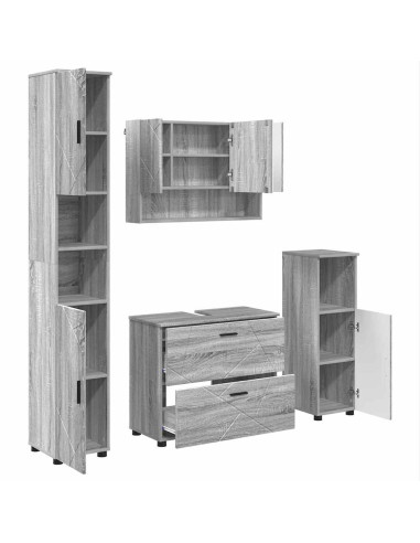 Set di mobili per il bagno con cassetto 4 pcs Grigio Sonoma