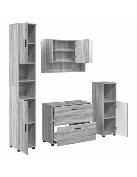 Set di mobili per il bagno con cassetto 4 pcs Grigio Sonoma