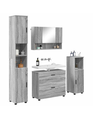 Set di mobili per il bagno con cassetto 4 pcs Grigio Sonoma