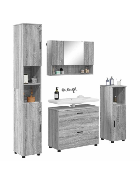 Set di mobili per il bagno con cassetto 4 pcs Grigio Sonoma