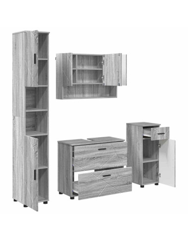 Set di mobili per il bagno con cassetto 4 pcs Grigio Sonoma