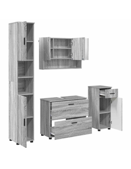 Set di mobili per il bagno con cassetto 4 pcs Grigio Sonoma