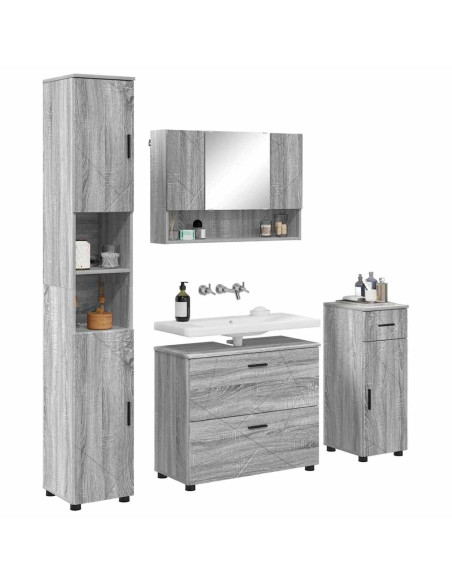 Set di mobili per il bagno con cassetto 4 pcs Grigio Sonoma