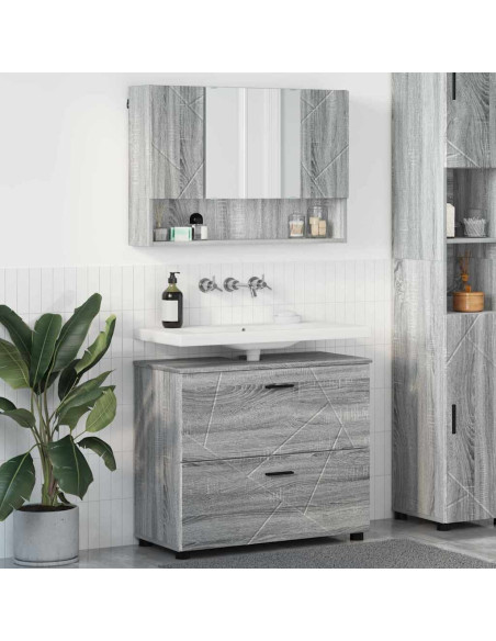 Set di mobili per il bagno con cassetto 2 pcs Grigio Sonoma
