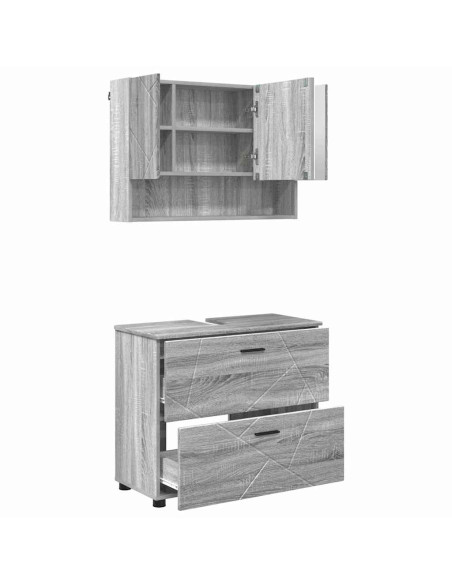 Set di mobili per il bagno con cassetto 2 pcs Grigio Sonoma