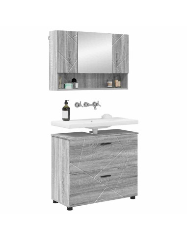 Set di mobili per il bagno con cassetto 2 pcs Grigio Sonoma