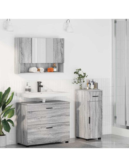 Set di mobili per il bagno con cassetto 3 pcs Grigio Sonoma