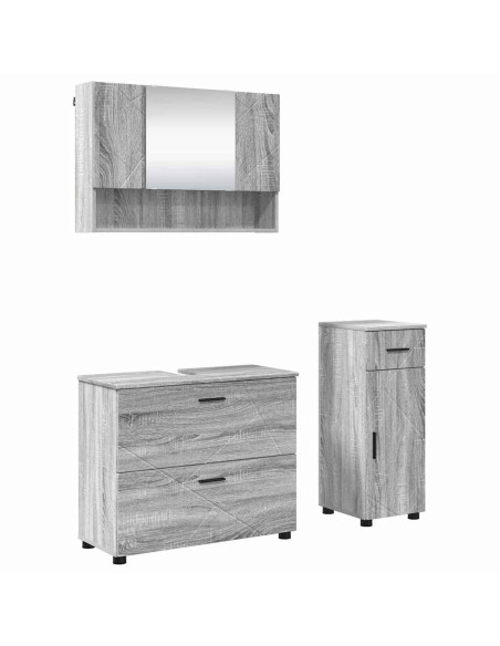 Set di mobili per il bagno con cassetto 3 pcs Grigio Sonoma