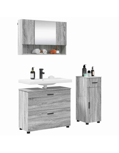 Set di mobili per il bagno con cassetto 3 pcs Grigio Sonoma