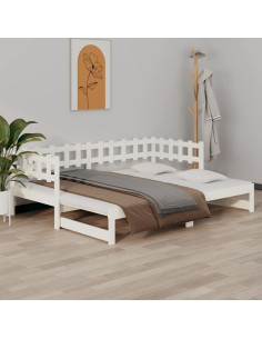 Dormeuse Estraibile Bianca 2x(90x200) cm Legno Massello di Pino