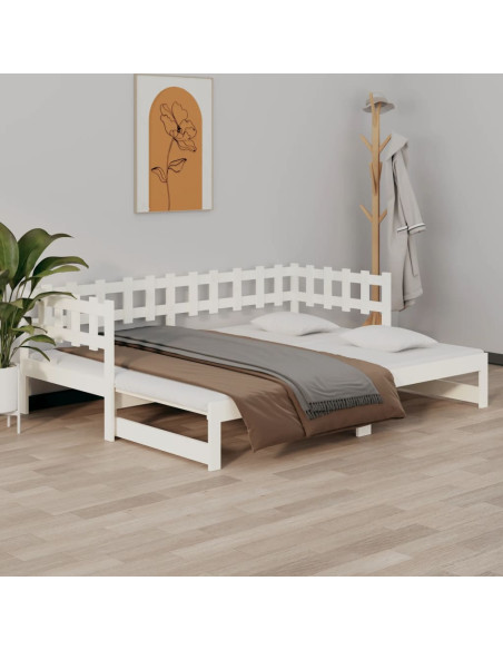 Dormeuse Estraibile Bianca 2x(90x200) cm Legno Massello di Pino