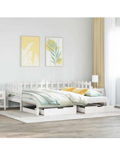 Letto Estraibile con Cassetti senza Materasso Bianco 90x190 cm