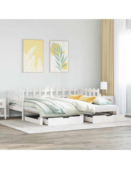 Letto Estraibile con Cassetti senza Materasso Bianco 90x190 cm
