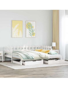 Letto Estraibile con Cassetti senza Materasso Bianco 90x200 cm