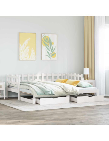Letto Estraibile con Cassetti senza Materasso Bianco 90x200 cm