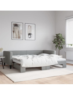 Divano Letto con Letto Estraibile Grigio Chiaro 100x190 Tessuto