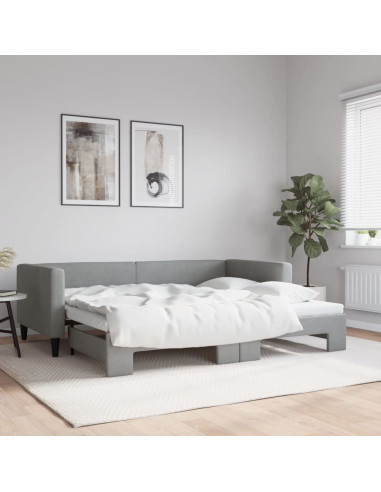 Divano Letto con Letto Estraibile Grigio Chiaro 100x190 Tessuto