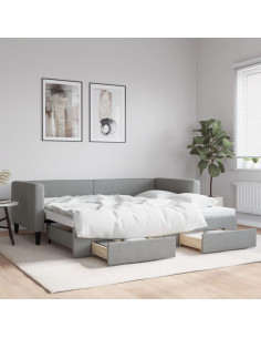 Divano Letto Estraibile Cassetti Grigio Chiaro 100x190 Tessuto