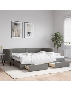 Divano Letto Estraibile Cassetti Grigio Scuro 100x190 Tessuto