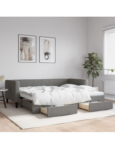 Divano Letto Estraibile Cassetti Grigio Scuro 100x190 Tessuto