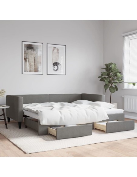 Divano Letto Estraibile Cassetti Grigio Scuro 100x190 Tessuto