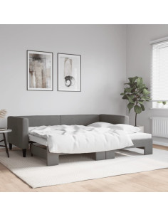 Divano Letto Letto Estraibile Grigio Scuro 100x190 cm Tessuto