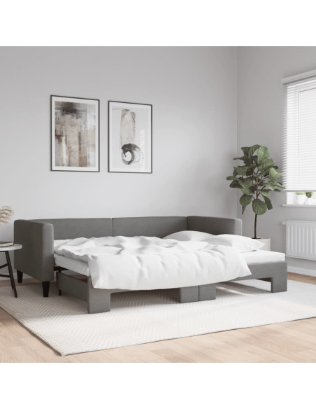 Divano Letto Letto Estraibile Grigio Scuro 100x190 cm Tessuto