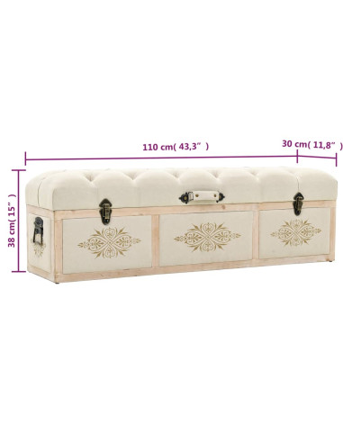 Cassapanca 110 cm Crema in Legno Massello di Abete