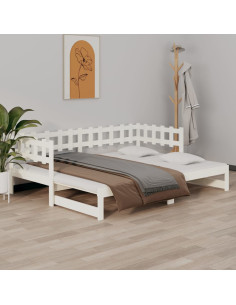 Dormeuse Estraibile Bianca 2x(80x200) cm Legno Massello di Pino