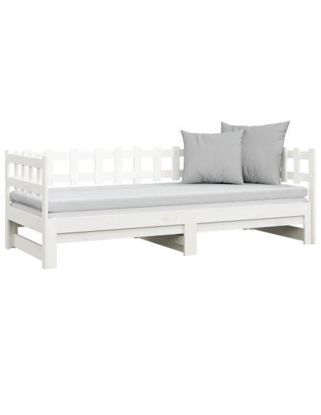 Dormeuse Estraibile Bianca 2x(80x200) cm Legno Massello di Pino