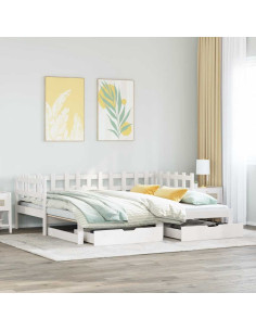Letto Estraibile con Cassetti senza Materasso Bianco 80x200 cm