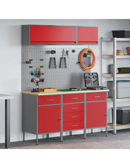 Set di mobili da lavoro con cassetto con blocco 8 pcs Rosso