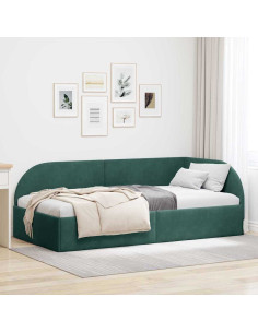 Cornice del letto ad angolo Verde Scuro 90 cm x 200 cm Velluto