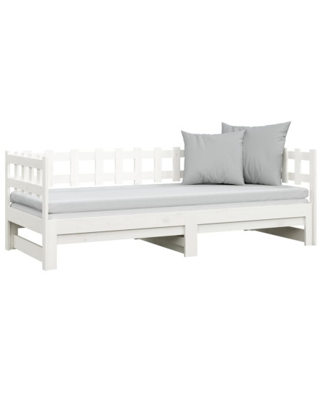 Dormeuse Estraibile Bianca 2x(90x190) cm Legno Massello di Pino
