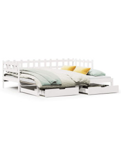 Letto Estraibile con Cassetti senza Materasso Bianco 90x200 cm 2