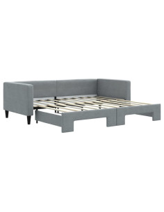 Divano Letto con Letto Estraibile Grigio Chiaro 100x190 Tessuto 2