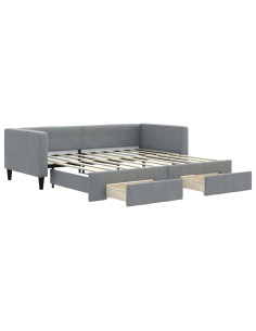 Divano Letto Estraibile Cassetti Grigio Chiaro 100x190 Tessuto 2