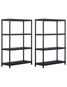 Scaffali 2 pz Nero 220 kg 90x40x138 cm in Plastica