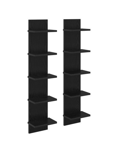 Scaffale da parete 2 pz Rovere Nero 22 x 15 x 100 cm
