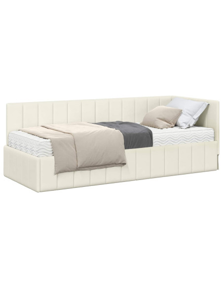 Struttura Letto Angolare con Materasso 2 pz Crema Velluto