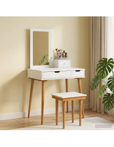 Set Tavolo da Trucco FAUSKE 4 pz Bianco 76 x 50 x 143 cm