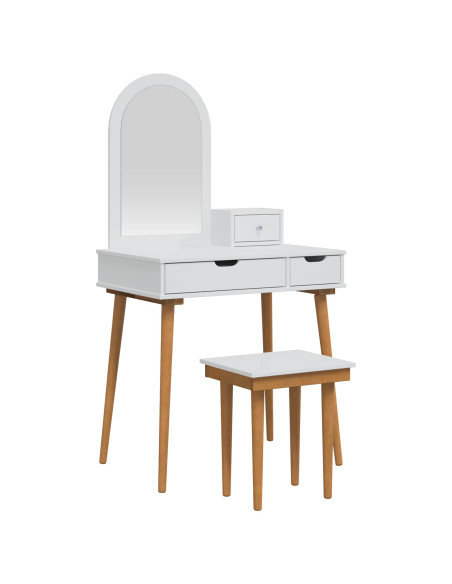 Set Tavolo da Trucco FAUSKE 4 pz Bianco 76 x 50 x 143 cm